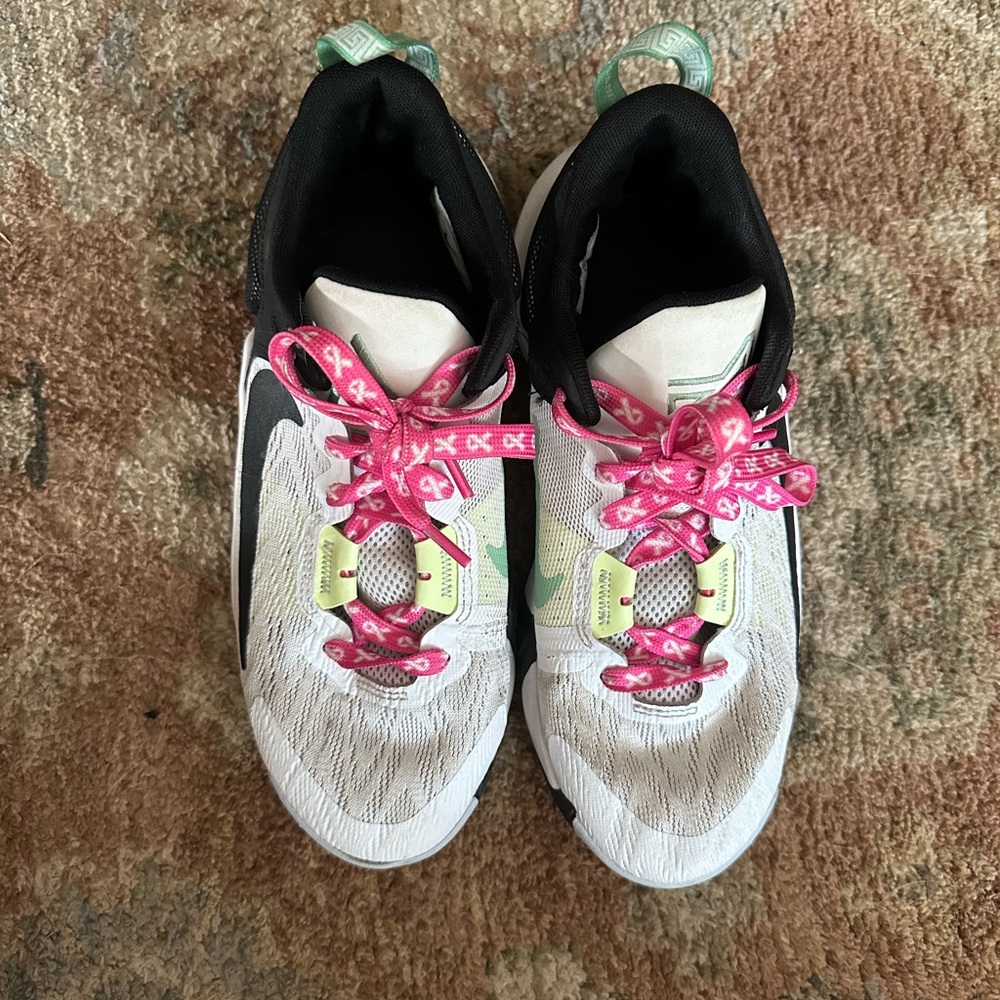 Nike White and Black Shoes with Pink Laces
